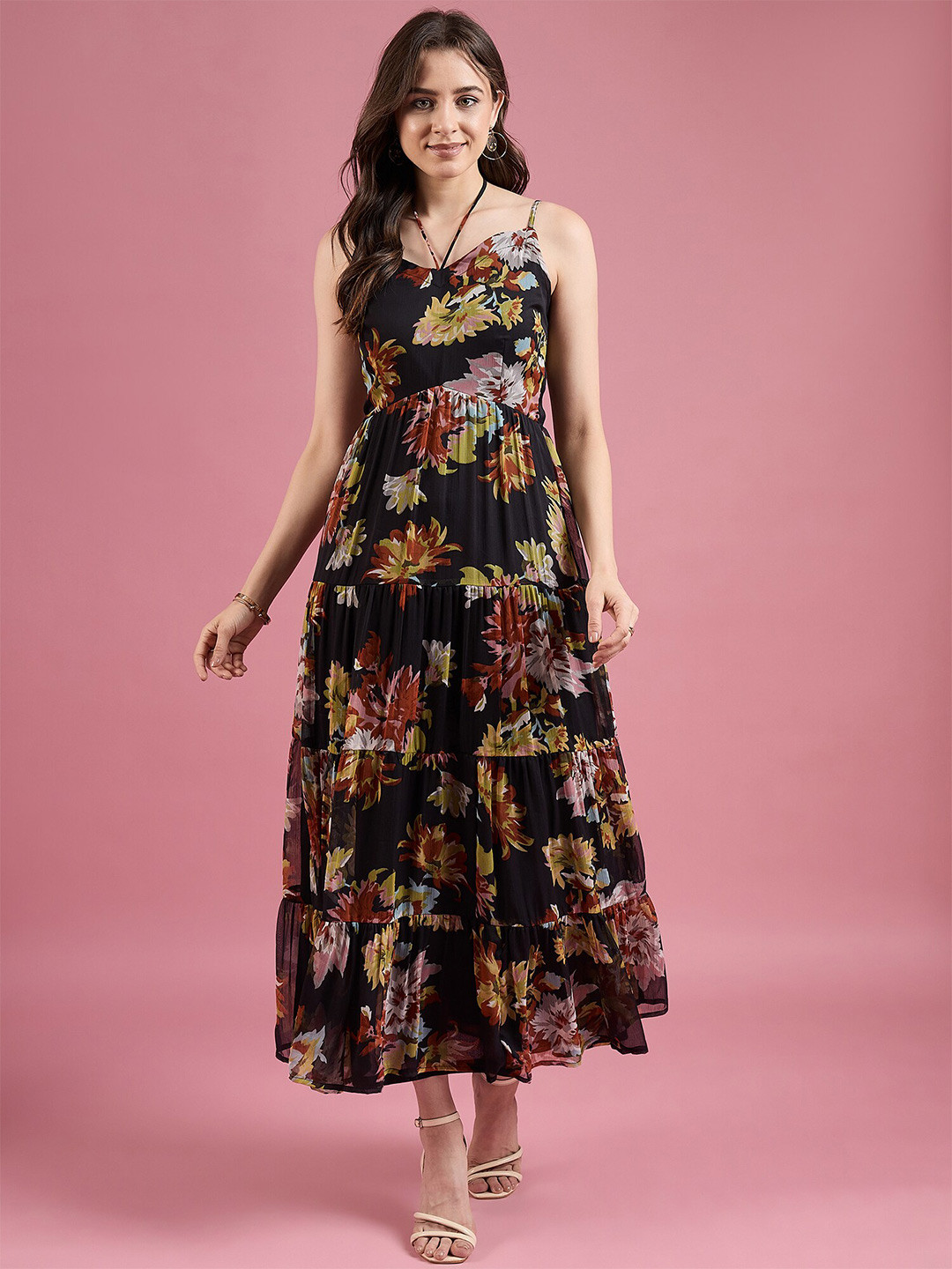 DressBerry Floral Print Chiffon Maxi Dress