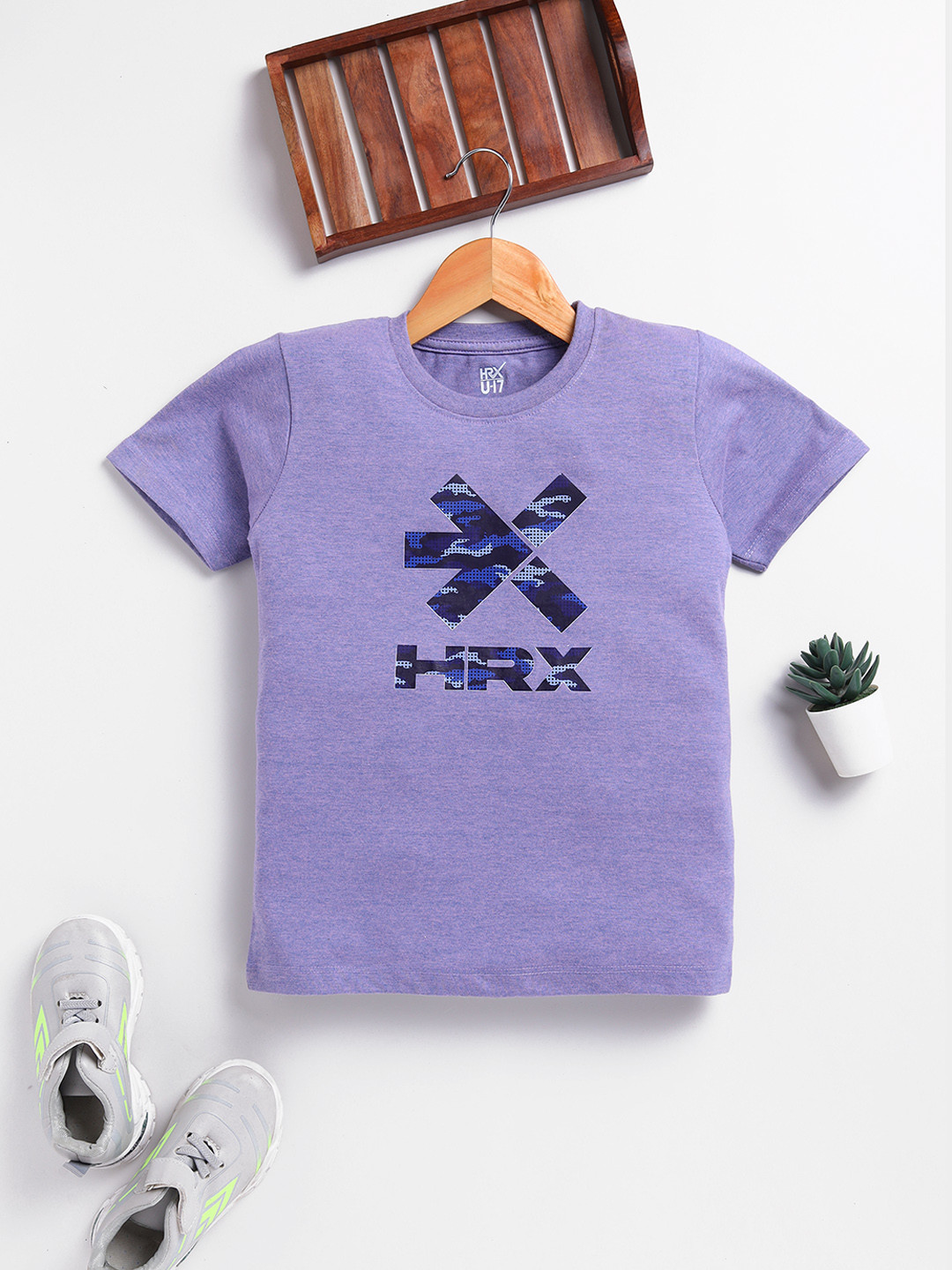 HRX Boys Round Neck Logo Print T-Shirt iSoft Cotton Blend