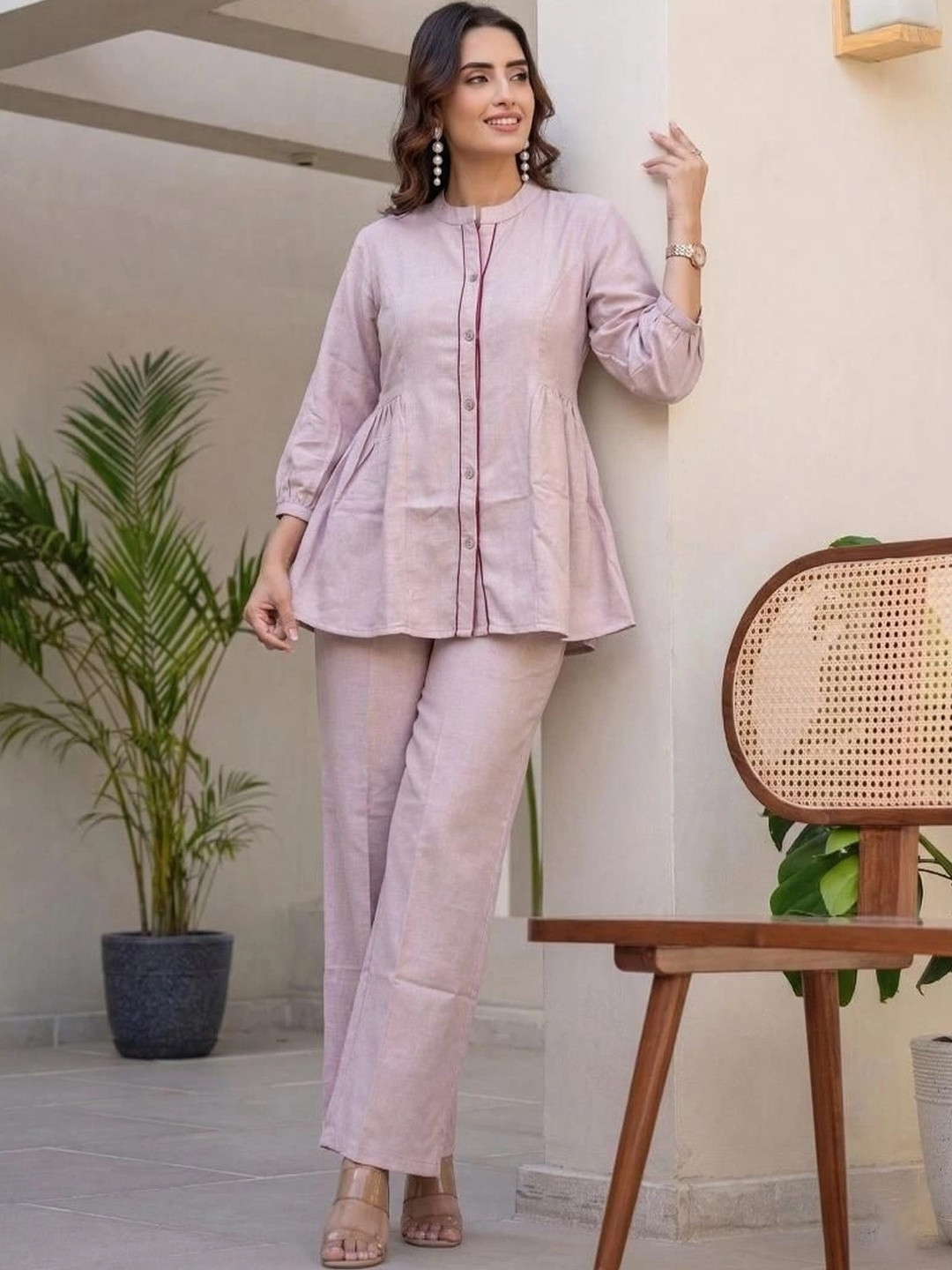 Women Solid Pure Cotton 3/4 Sleeve Co-ords Sets