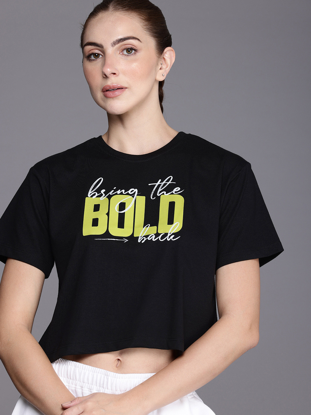 HRX by Hrithik Roshan Women Typography Printed Pure Cotton T-shirt