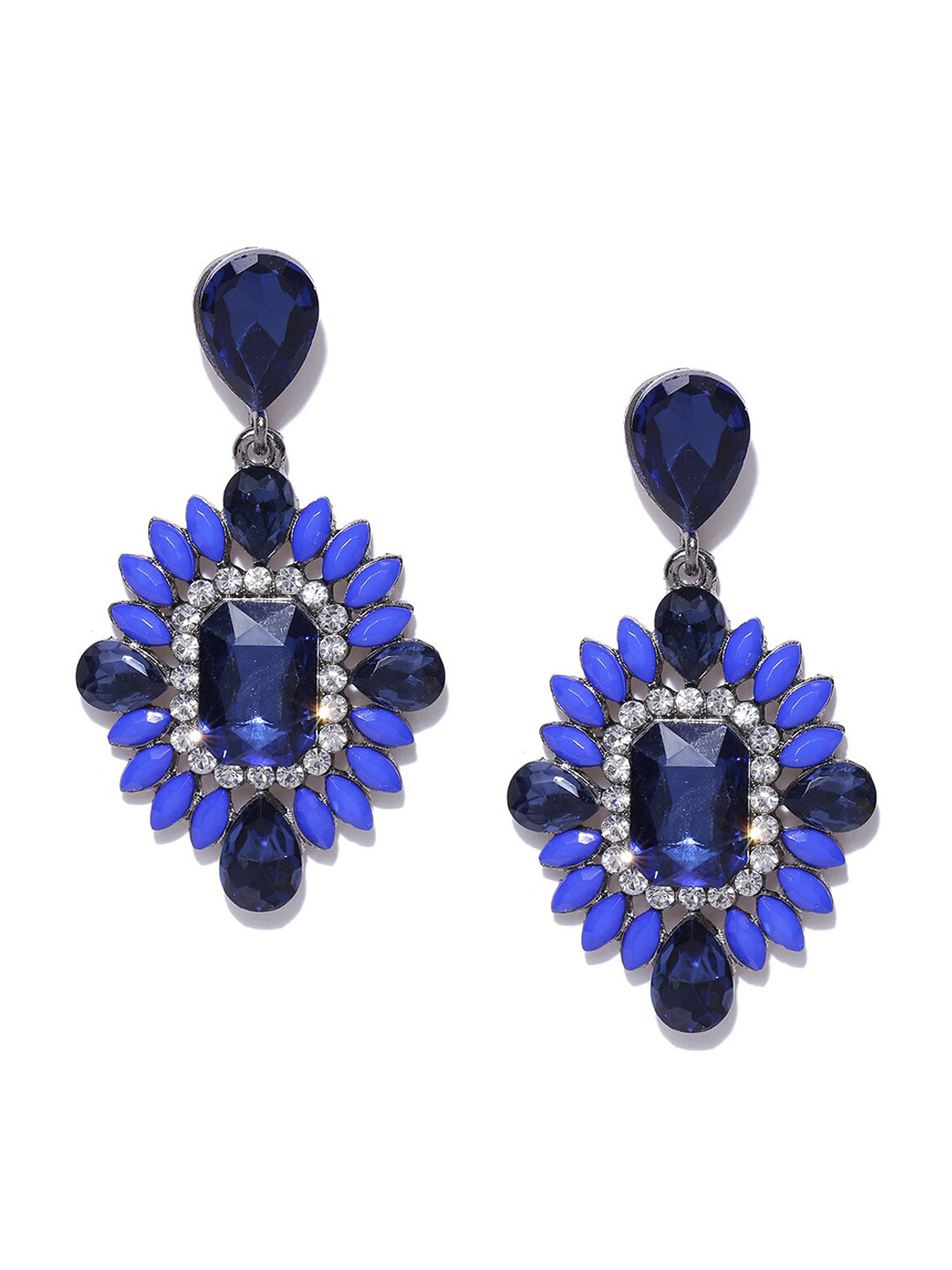 DressBerry Silver-Plated Contemporary Stone Studded Drop Earrings