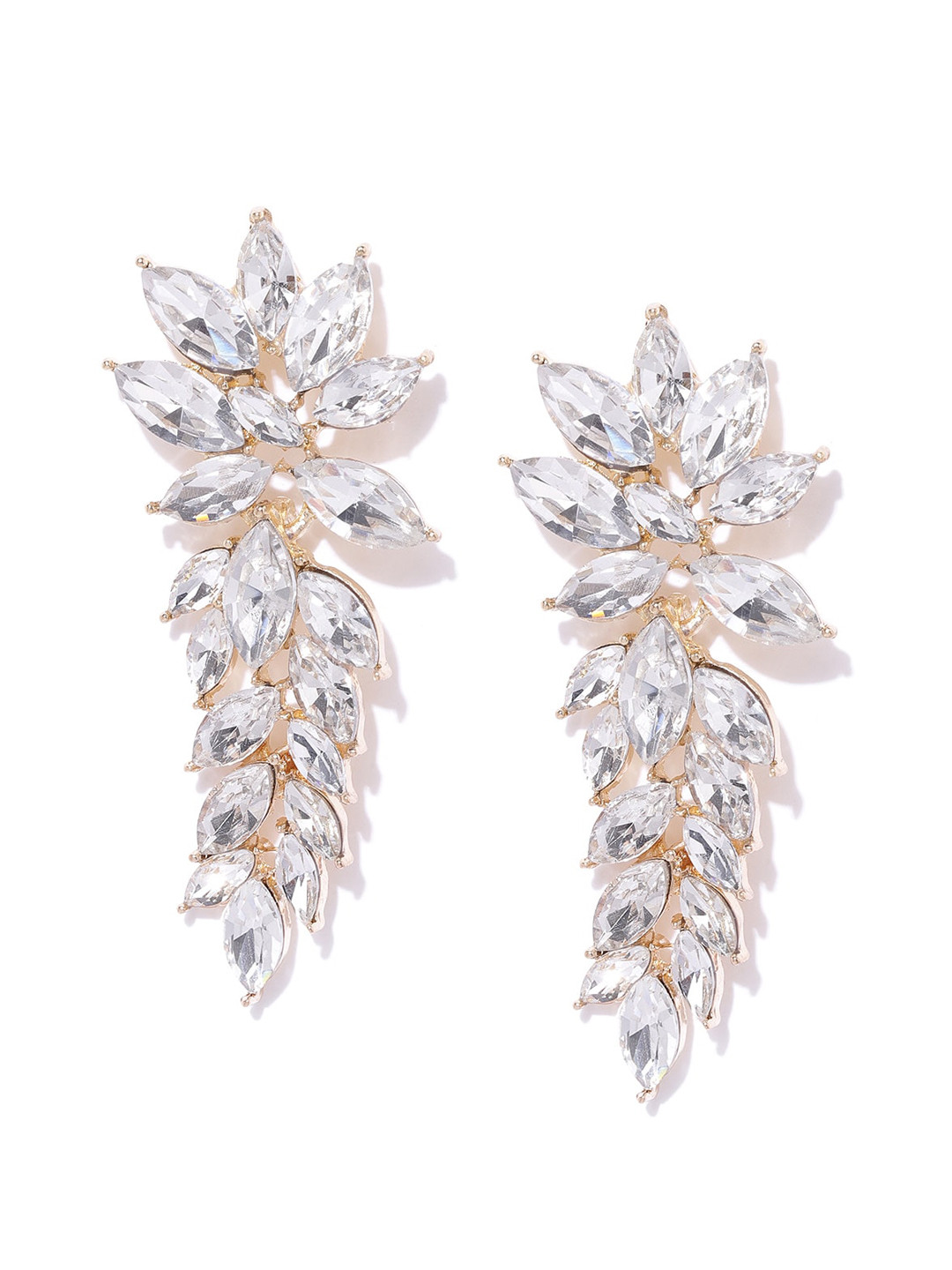 DressBerry Gold-Plated Artificial Stones Contemporary Drop Earrings