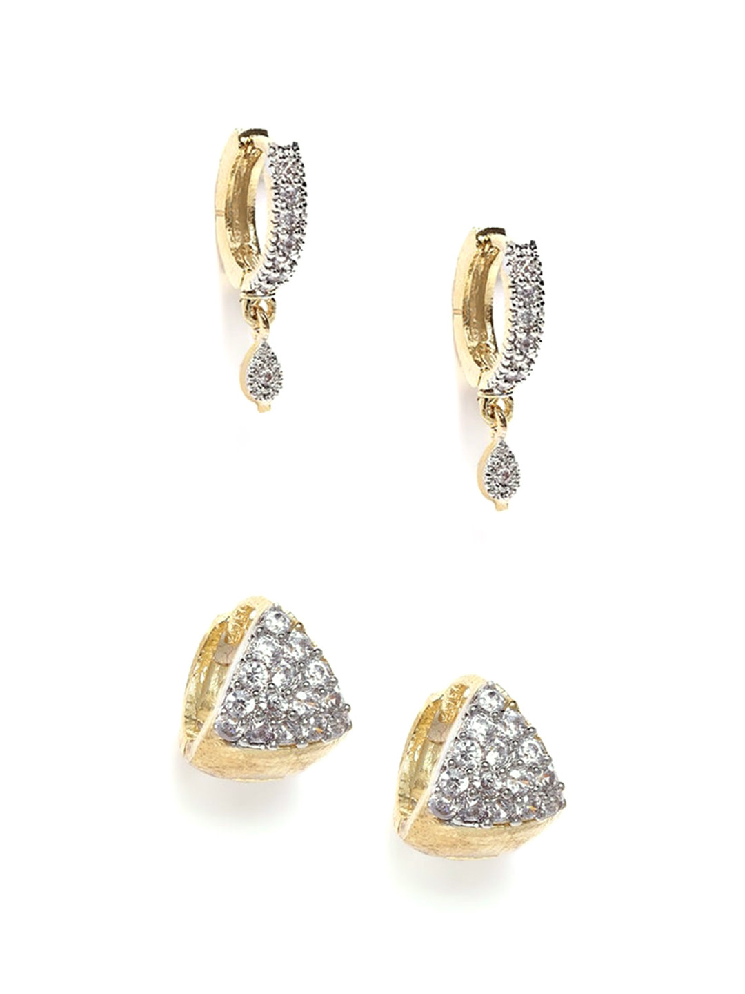 DressBerry Gold-Toned & White Set Of 2 Gold-Plated Contemporary Hoop Earrings