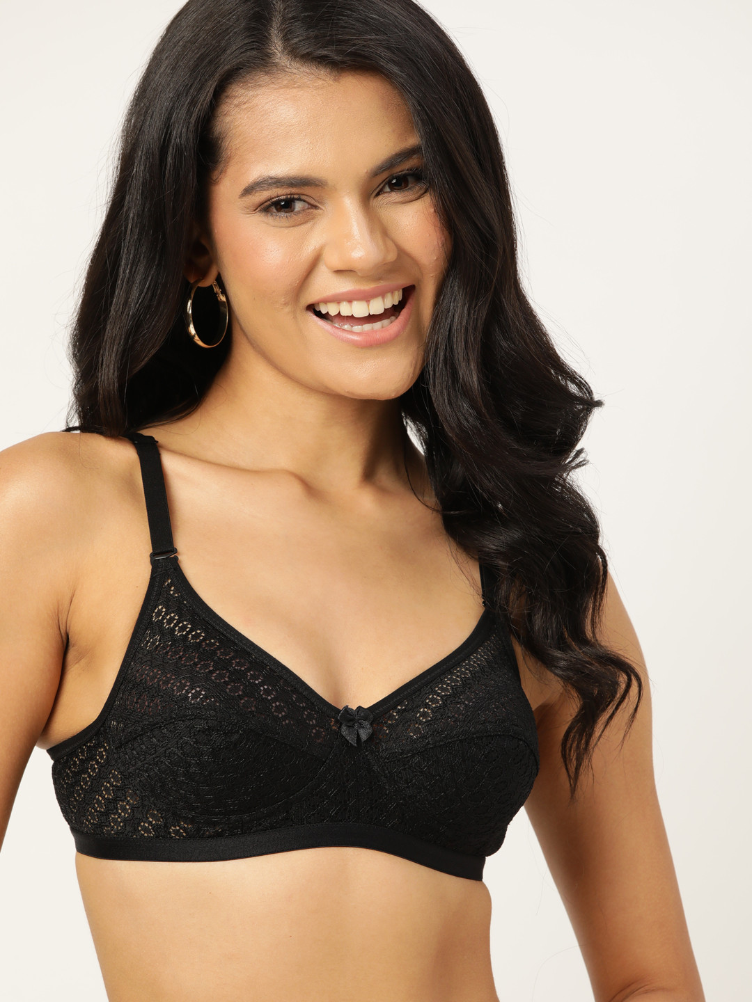 DressBerry Black Geometric Everyday Lace Bra Medium Coverage
