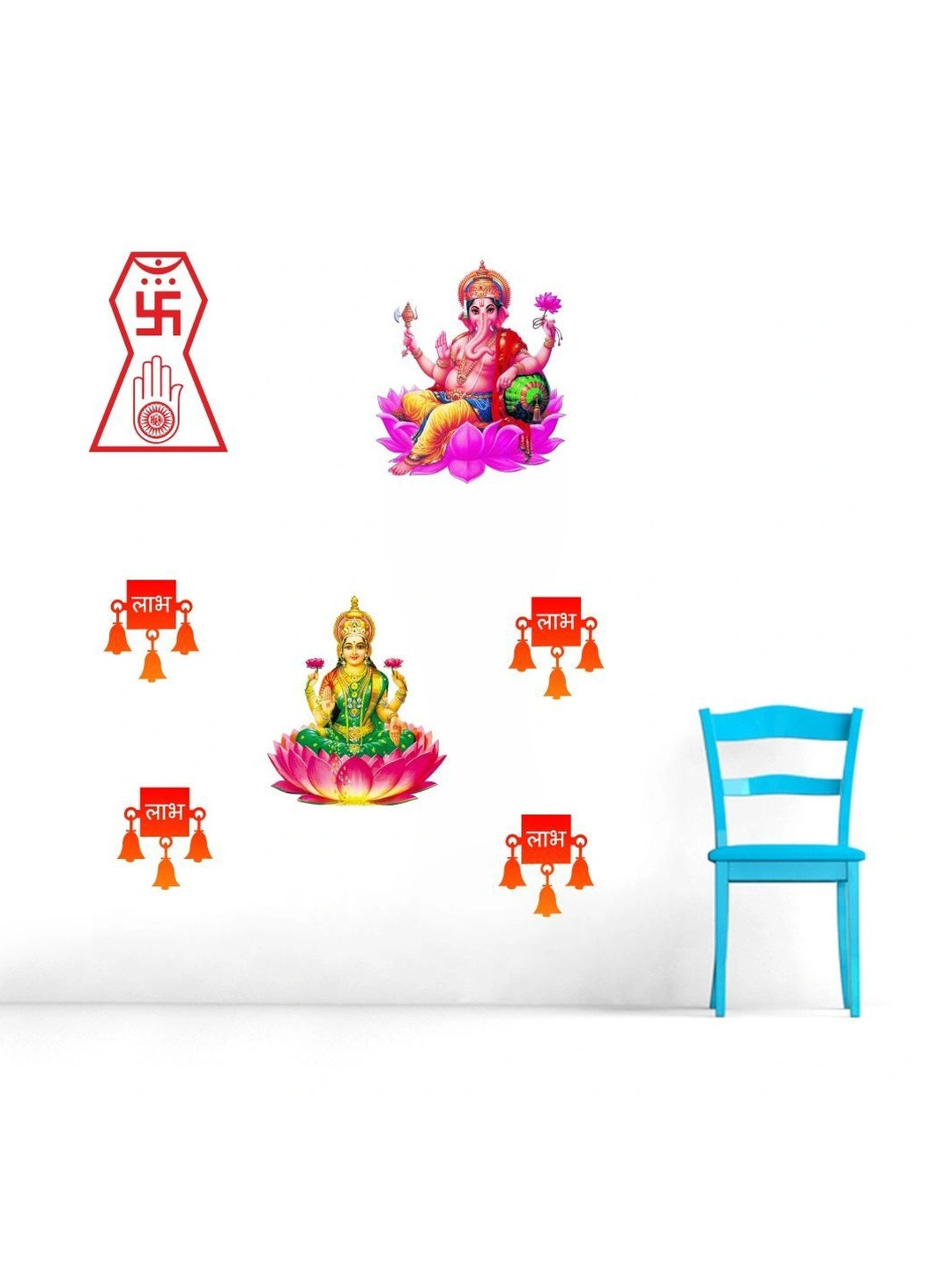 GRAPHICS DECOR Pink & Red God Of Ganesha Parvati Maa Design Wall Sticker