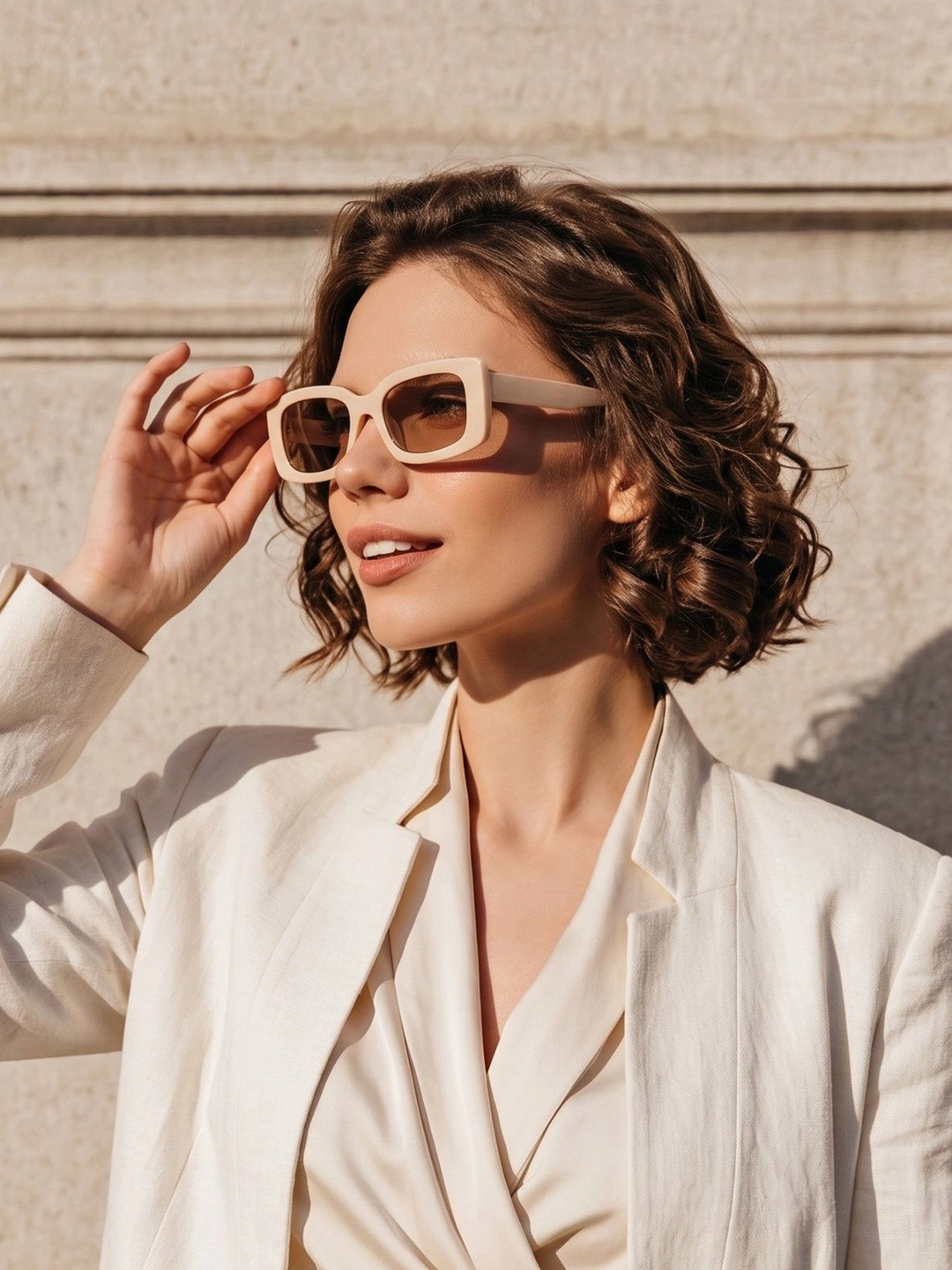 LULU & SKY Women Brown Lens & Cream Full Rim Rectangle Sunglasses