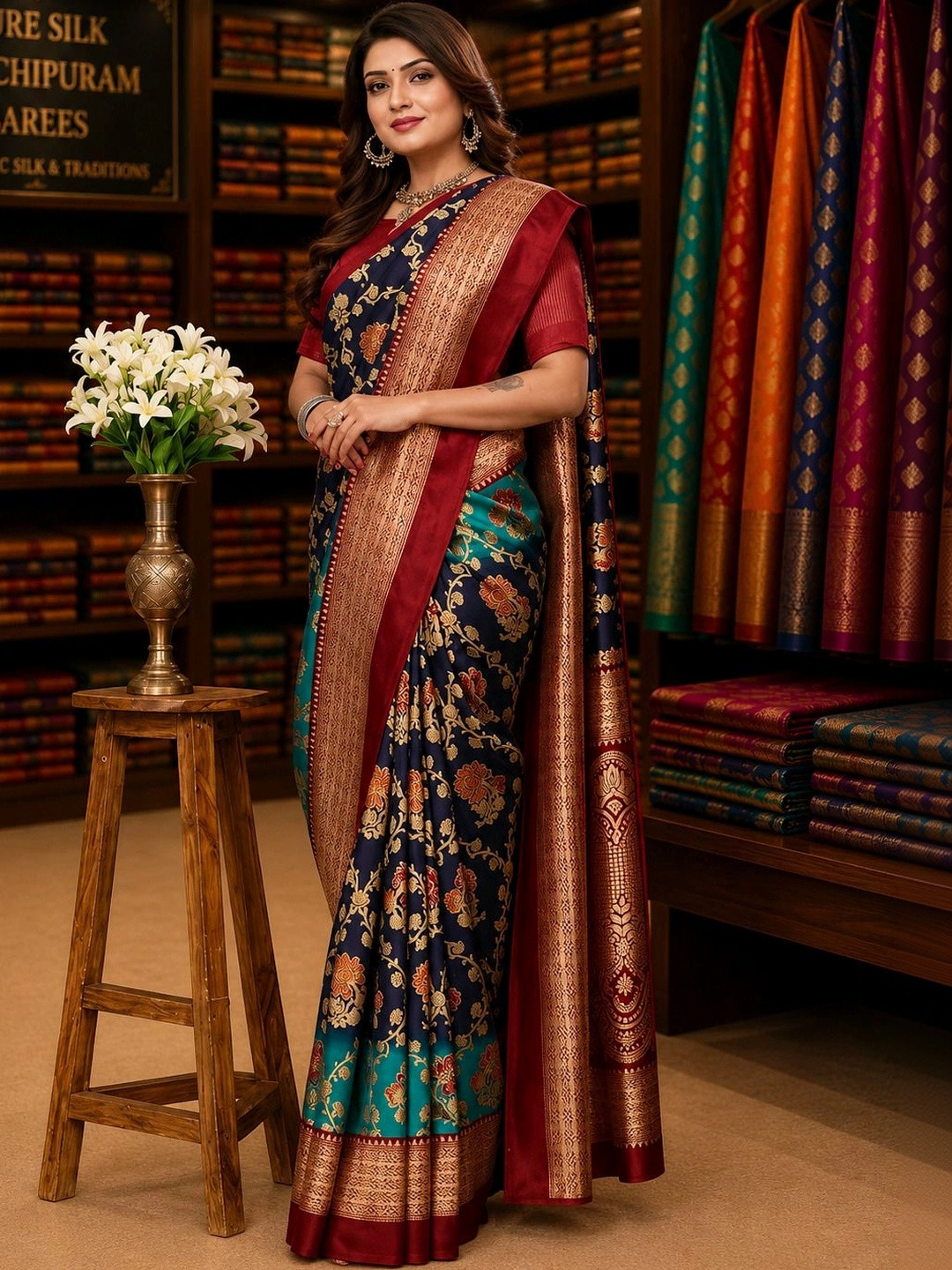 KANURIKAA Ethnic Motifs Zari Art Silk Banarasi Saree