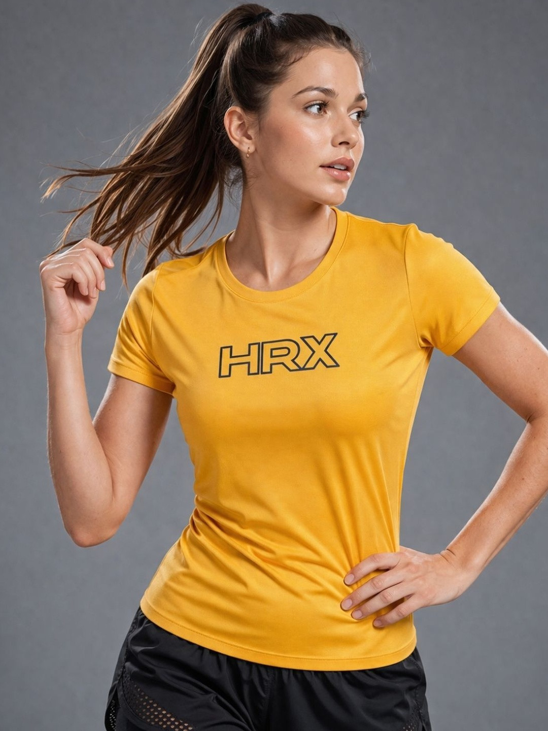 HRX by Hrithik Roshan Women Brand Logo Printed Round Neck Slim Fit T-shirt