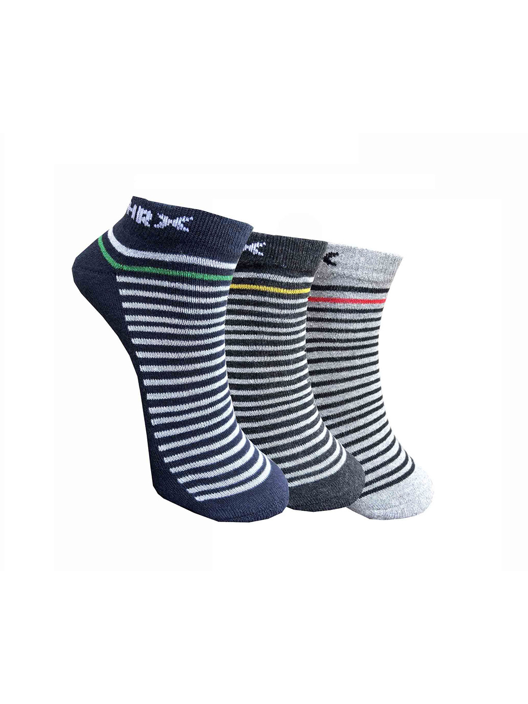 HRX by Hrithik Roshan Women Pack Of 3 Striped Ankle-Length Socks