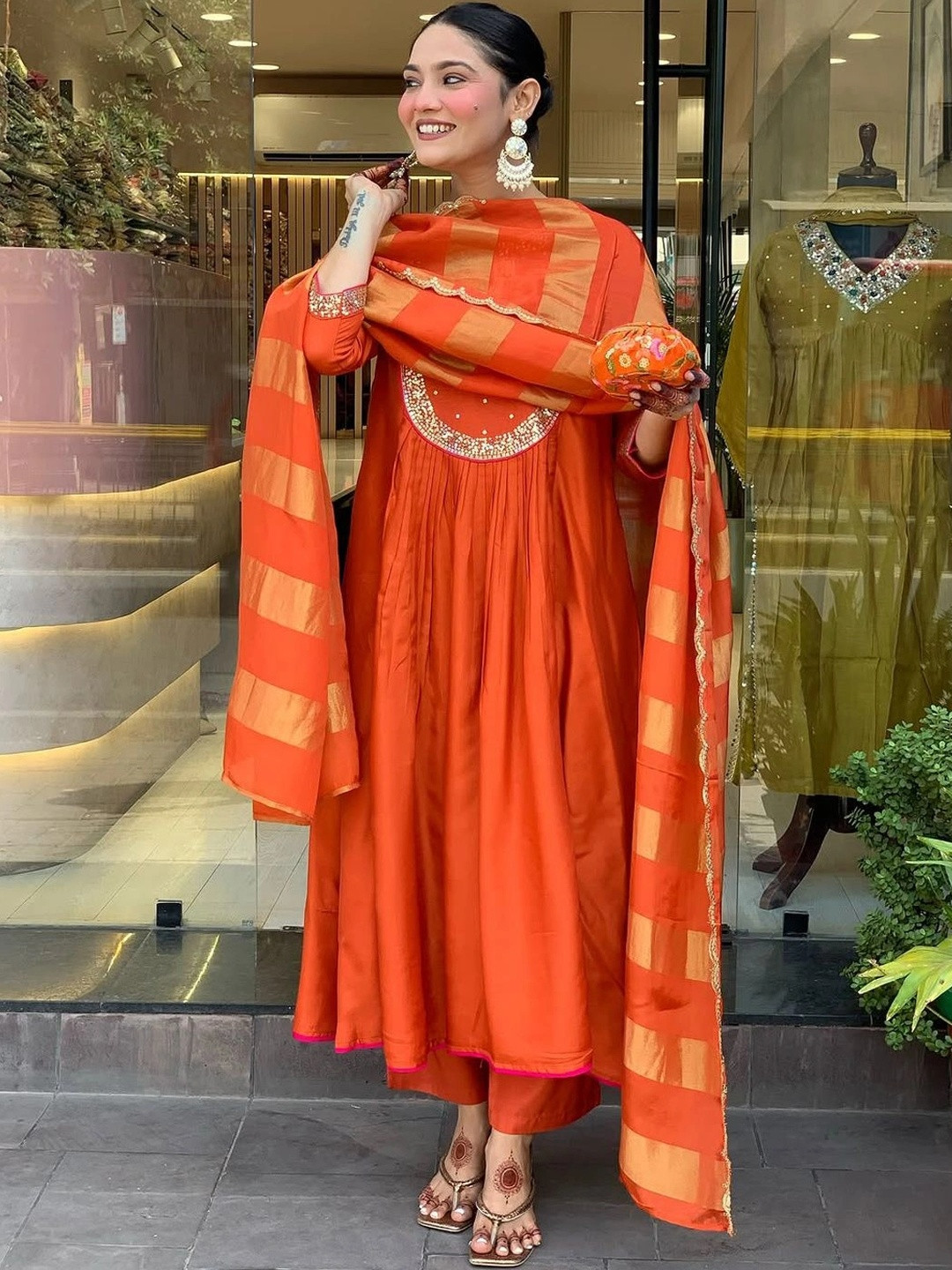 SACi Women Empire Sequinned Kurta with Trousers & With Dupatta