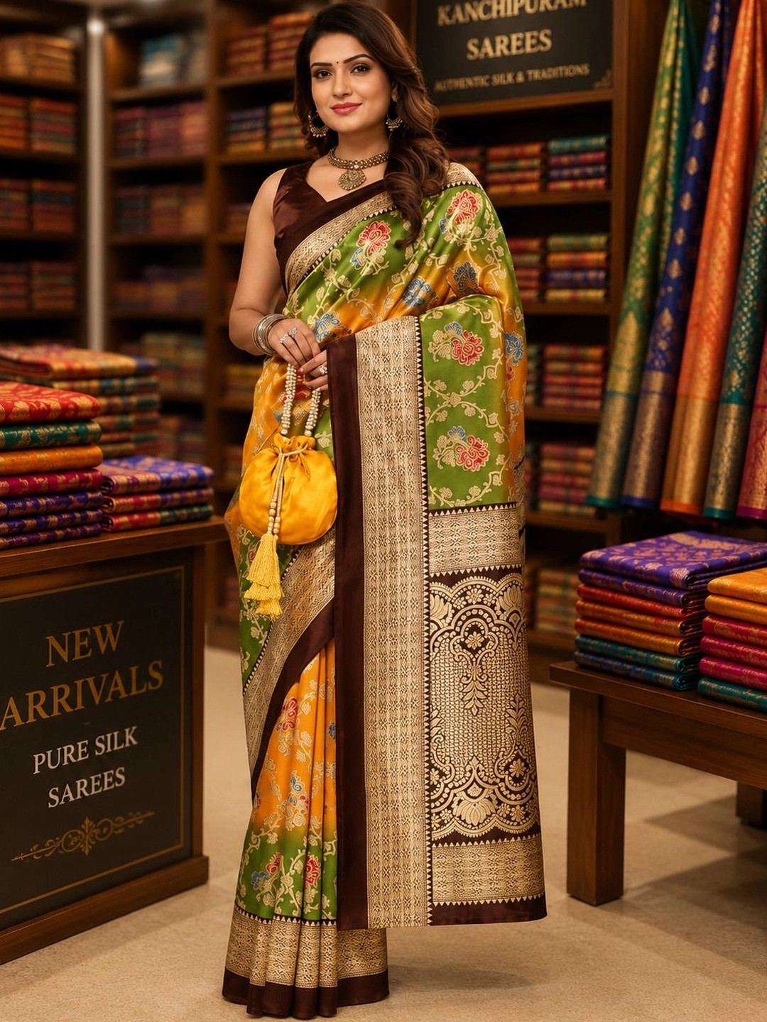 KANURIKAA Floral Zari Art Silk Banarasi Saree