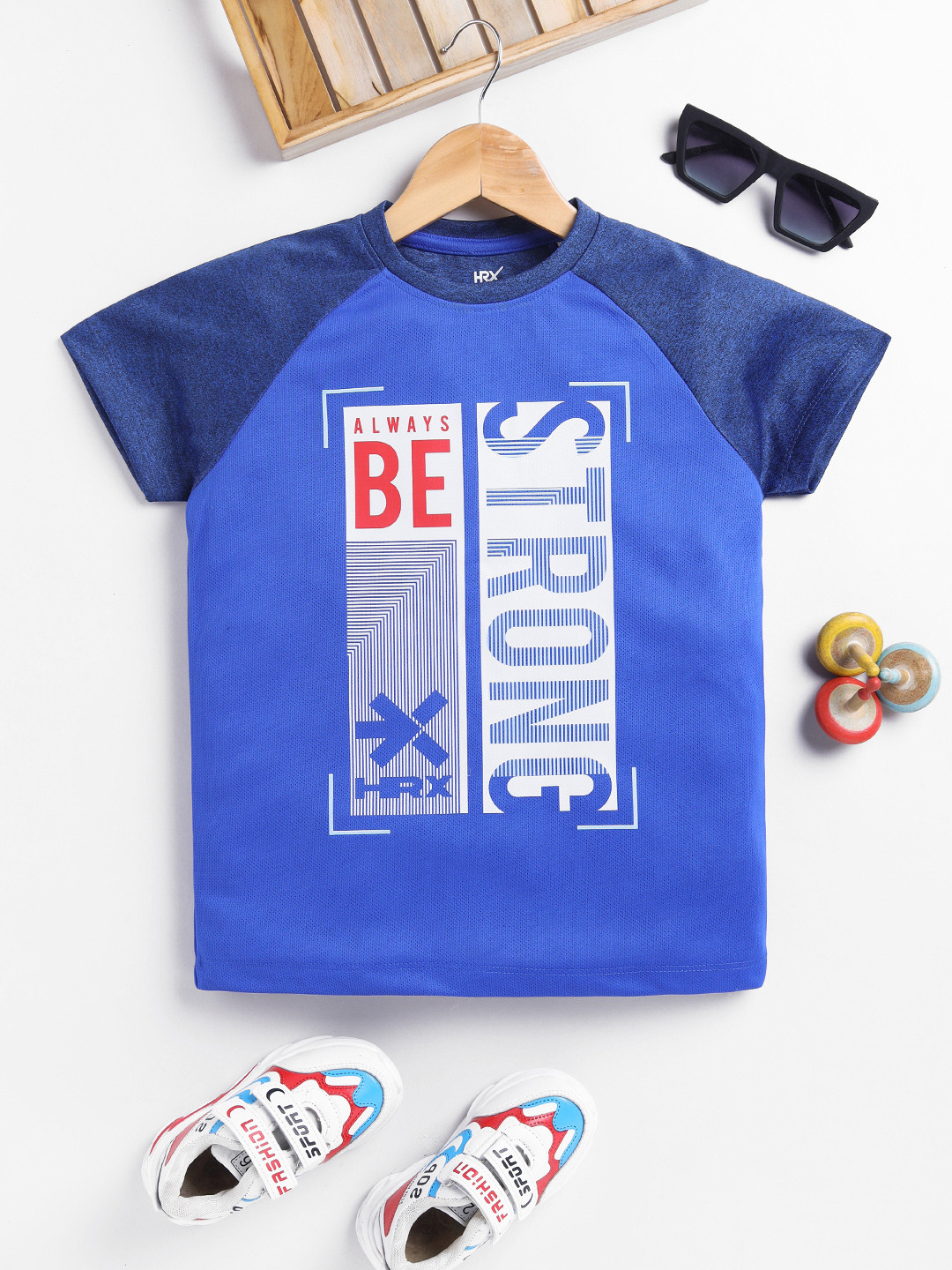 HRX by Hrithik Roshan Boys Typography Printed Rapid-Dry Sports T-shirt