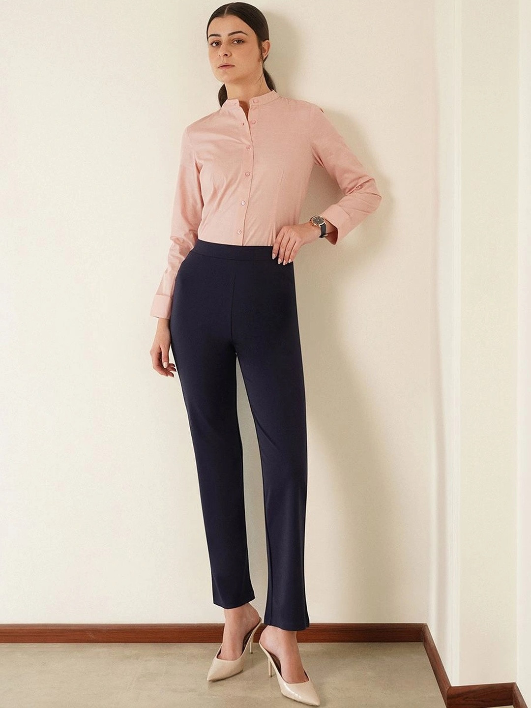 FABLE STREET Navy Blue Livin Bootcut Trousers