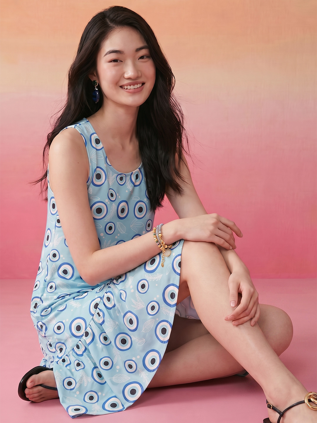ZACCAI Printed Ruffled Drop-Waist Dress