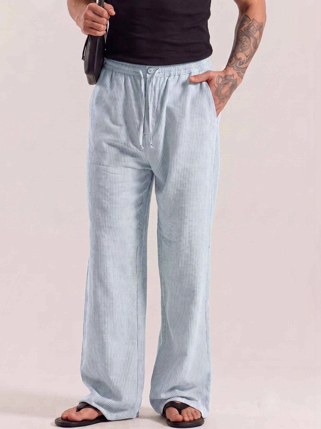 SAINT PEACH Men's Mid-Rise Relaxed Fit Cotton Linen Pant