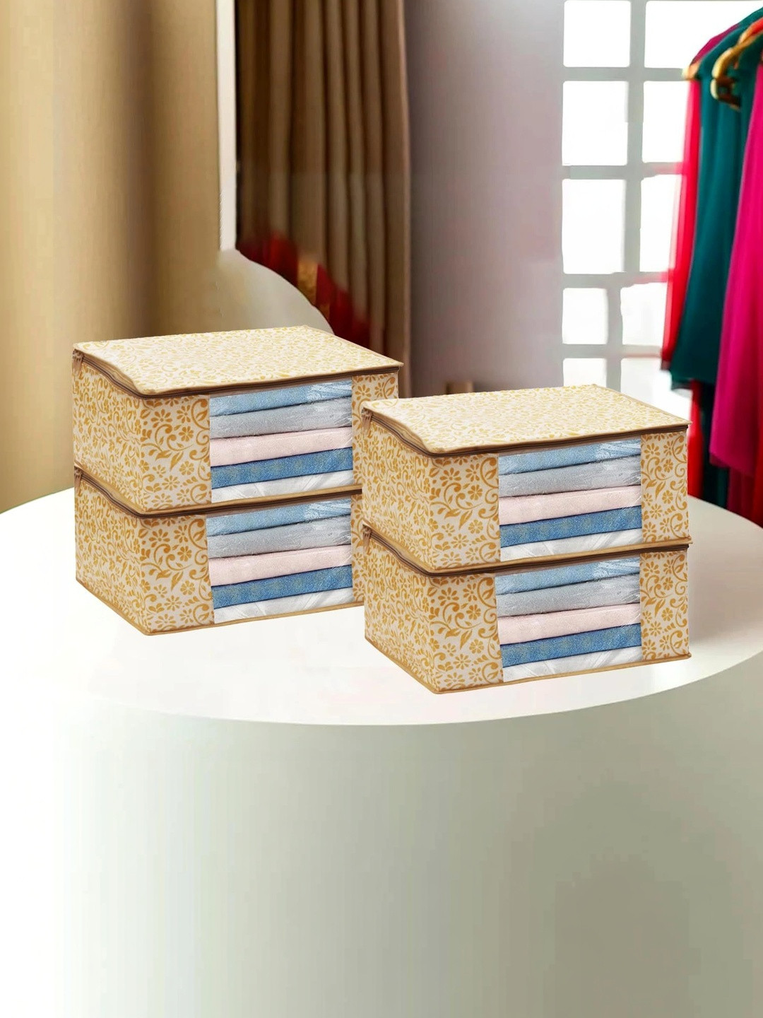 AARON INC Beige Set of 4 Reusable Multi-Utility Organisers