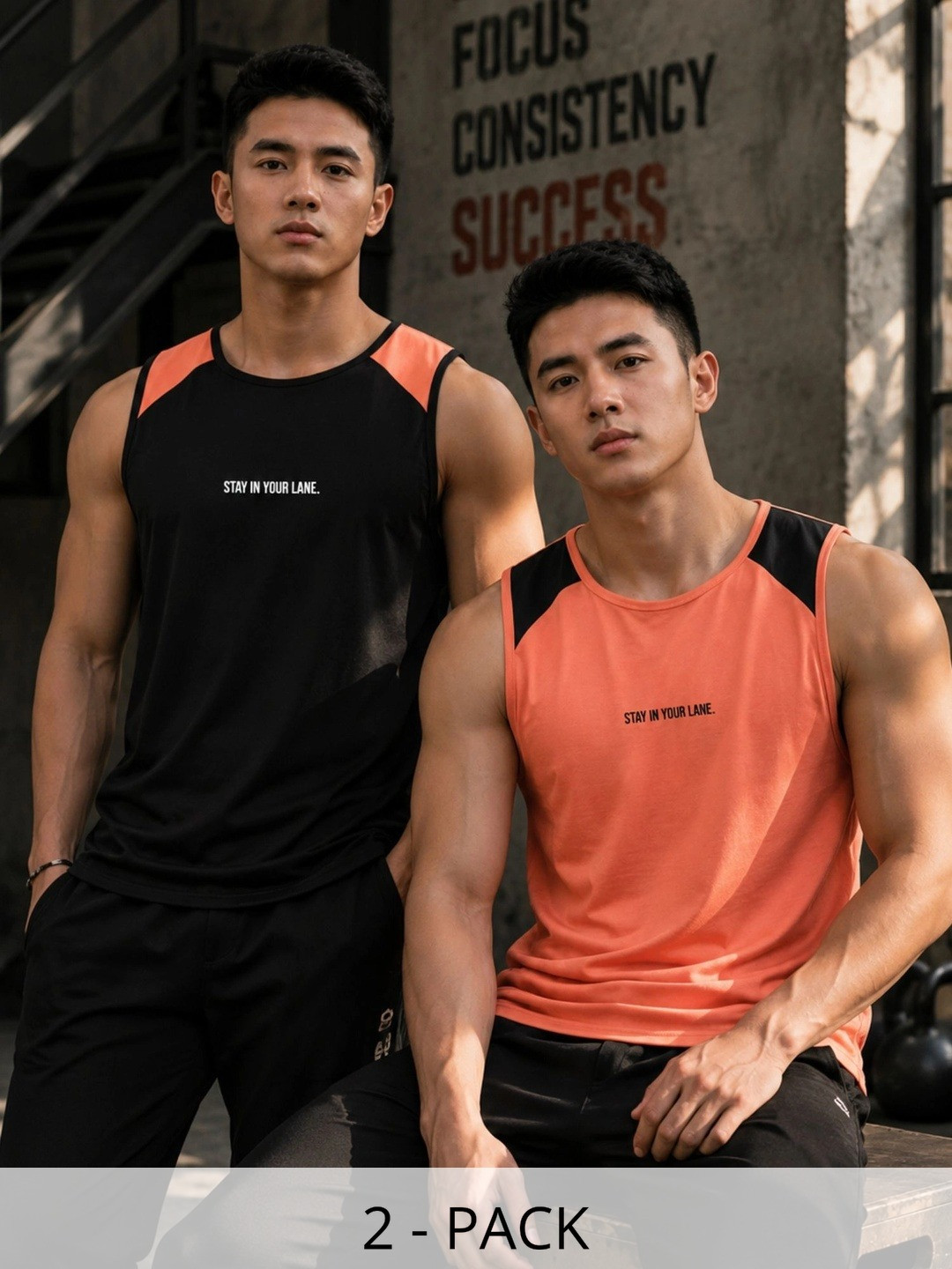 JUMPCUTS Pack of 2 Colourblocked Assorted Gym Vest