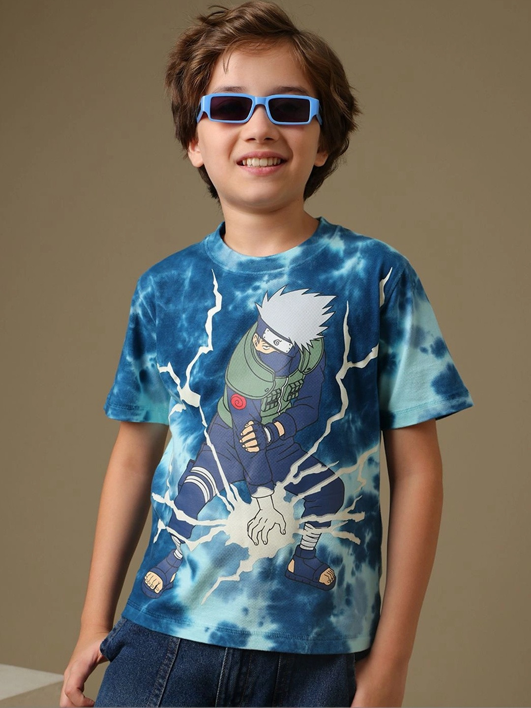 Kids Ville Boys Naruto Printed Regular Fit Dyed Tshirt