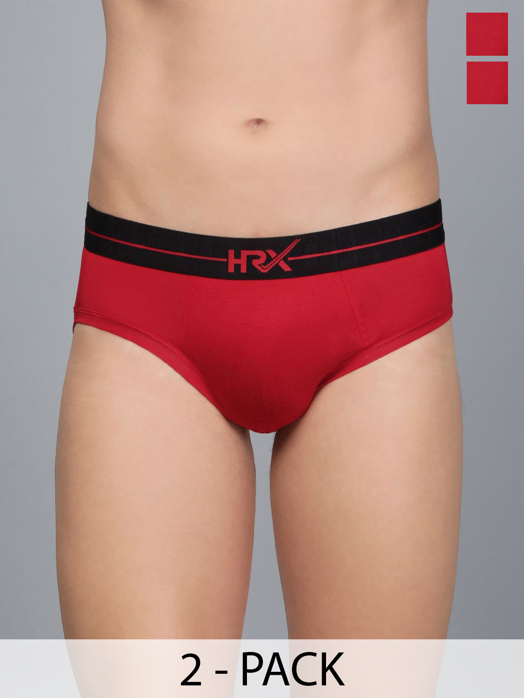 HRX by Hrithik Roshan Pack Of 2 Mid Rise Basic Briefs HRX_BRF_002_RD_MRN_2PC