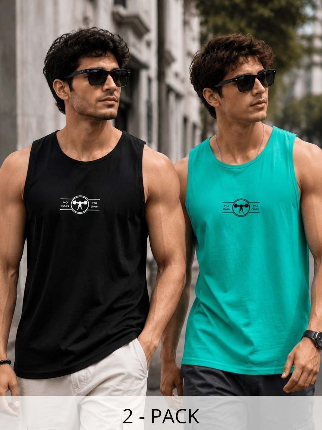 JUMPCUTS Pack of 2 Printed Assorted Gym Vest