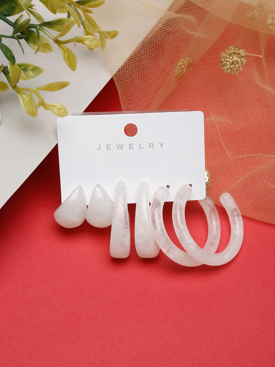 DressBerry Set Of 3 White Contemporary Half Hoop Earrings