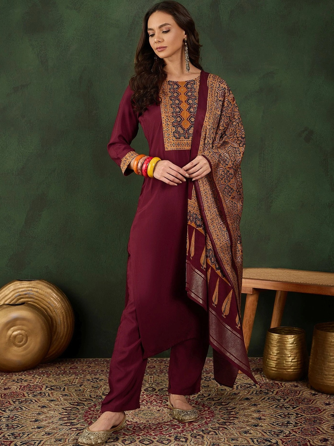 Women Ethnic Motifs Yoke Design Regular Kurta with Trousers & With Dupatta 7