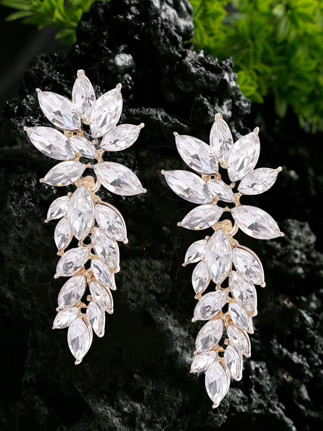 DressBerry Gold-Plated Artificial Stones Contemporary Drop Earrings