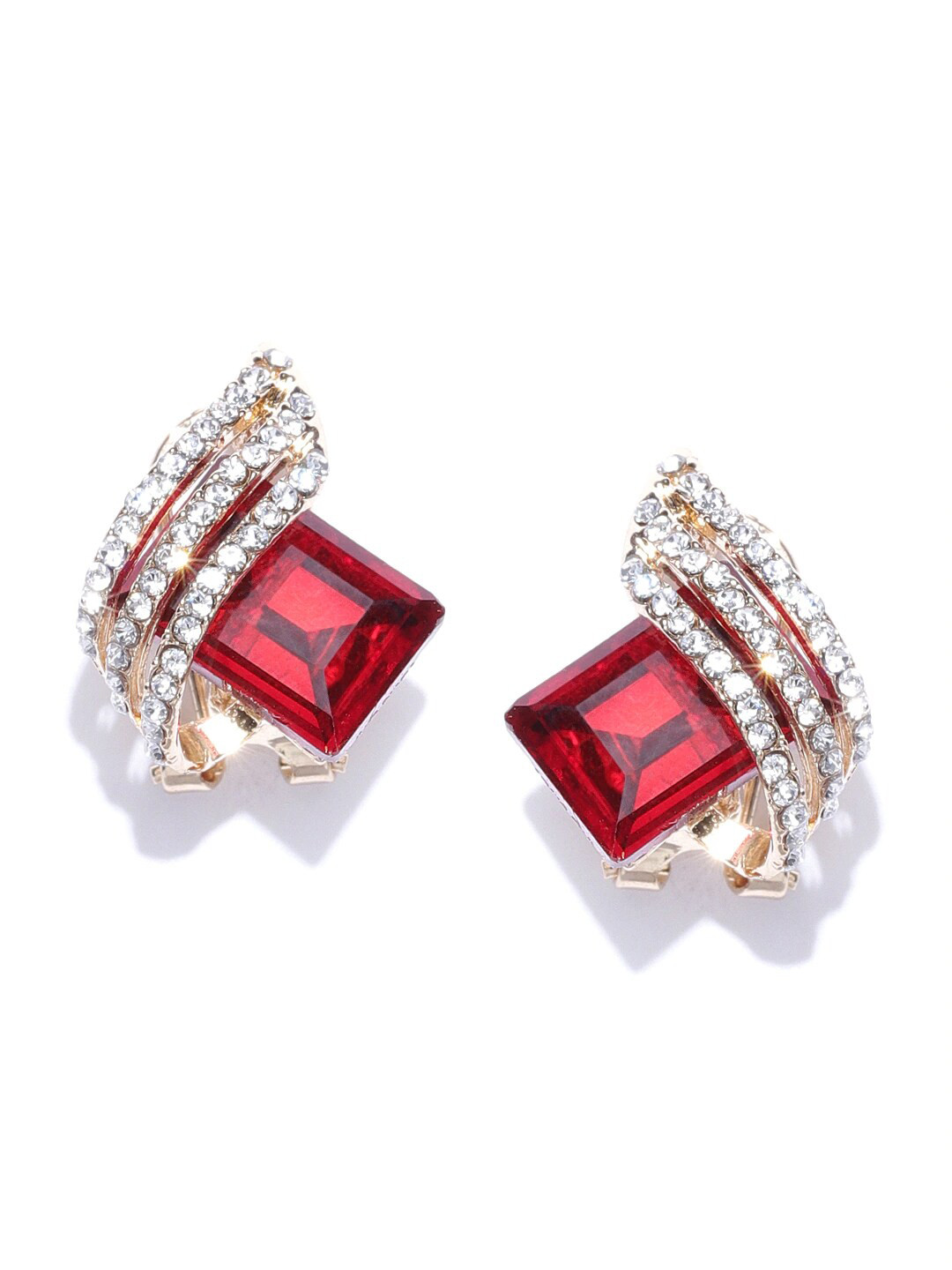 DressBerry Gold-Plated & Red Contemporary Studs Earrings