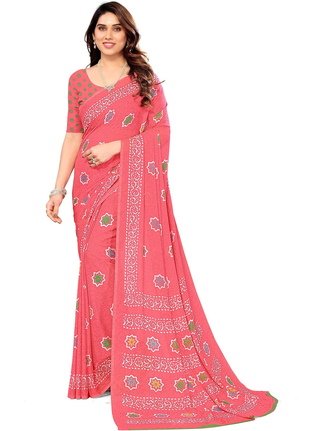 KANURIKAA Floral Pure Georgette Bandhani Saree