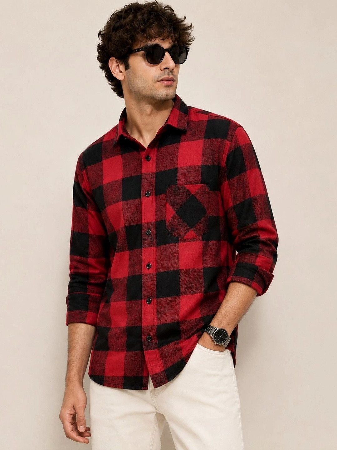JERRY AND HANPHIL Men Standard Buffalo Checks Checked Casual Shirt