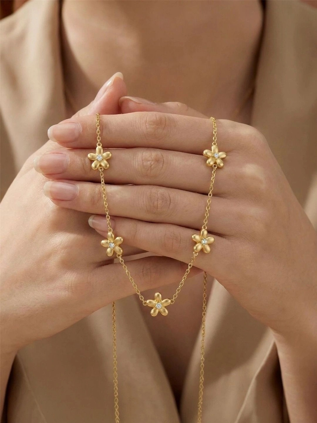 JYARSH Women Gold Plated Anti-Tarnish Stainless Steel Floral Chain Necklace