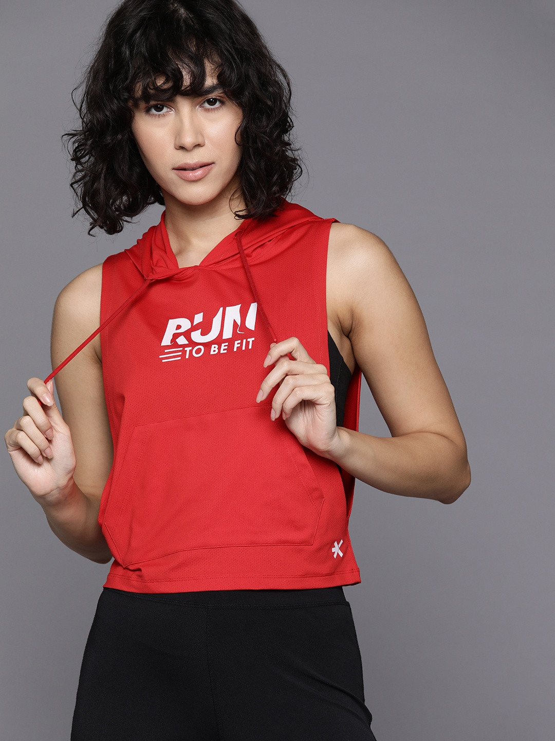 HRX by Hrithik Roshan Typography Printed Hooded Tank Top