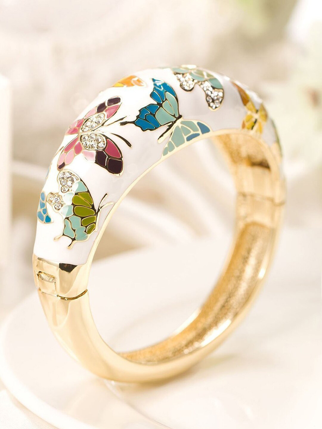 DressBerry Gold-Plated Stone-Studded Cuff Bracelet