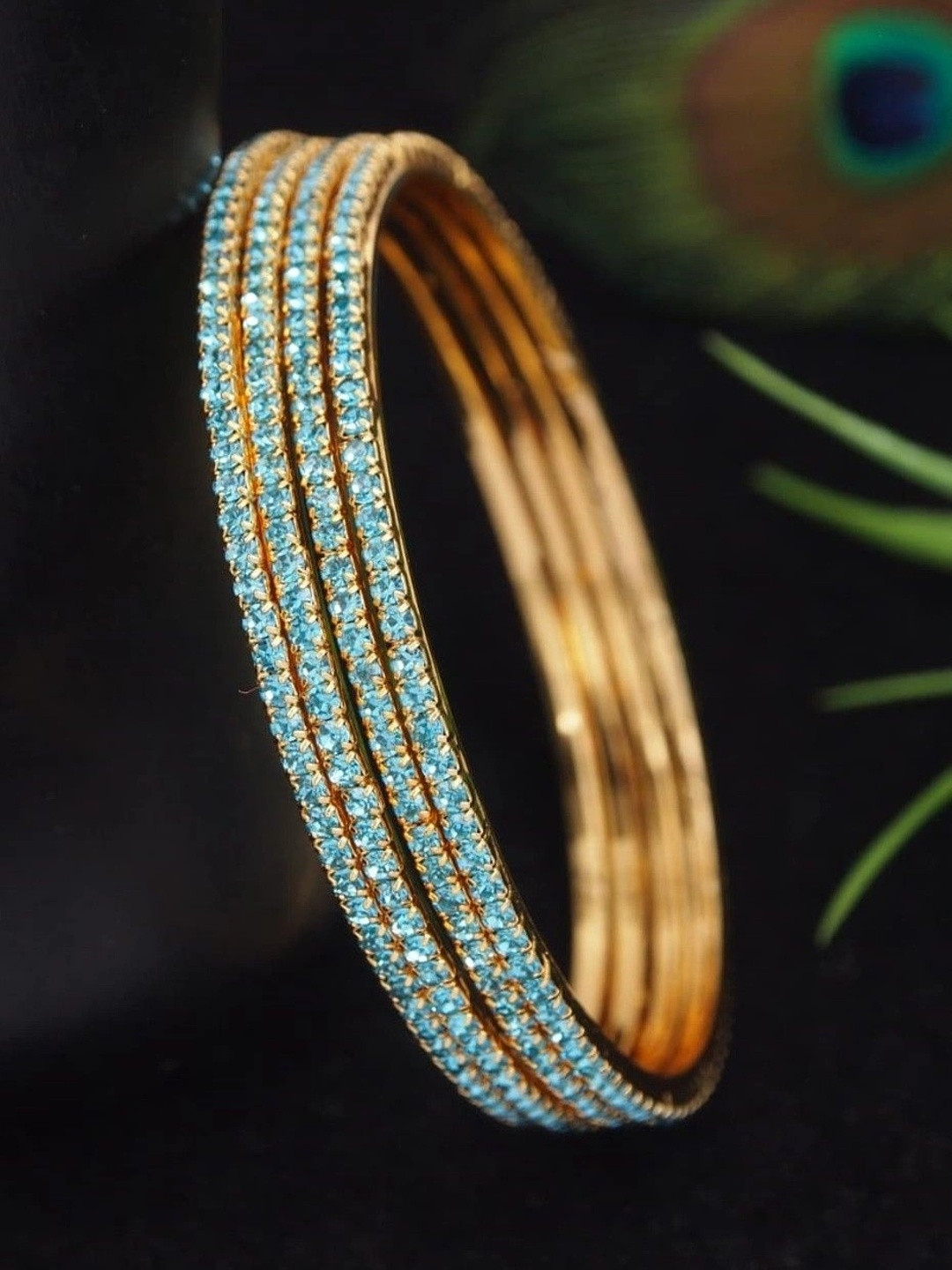SGA FASHION Set Of 4 Gold-Plated American Diamond Stones Studded Bangles