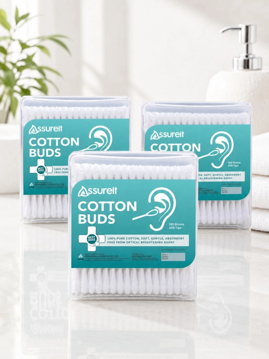 Assure Set Of 3 Premium Cotton Ear Buds With Box - 300 Sterms