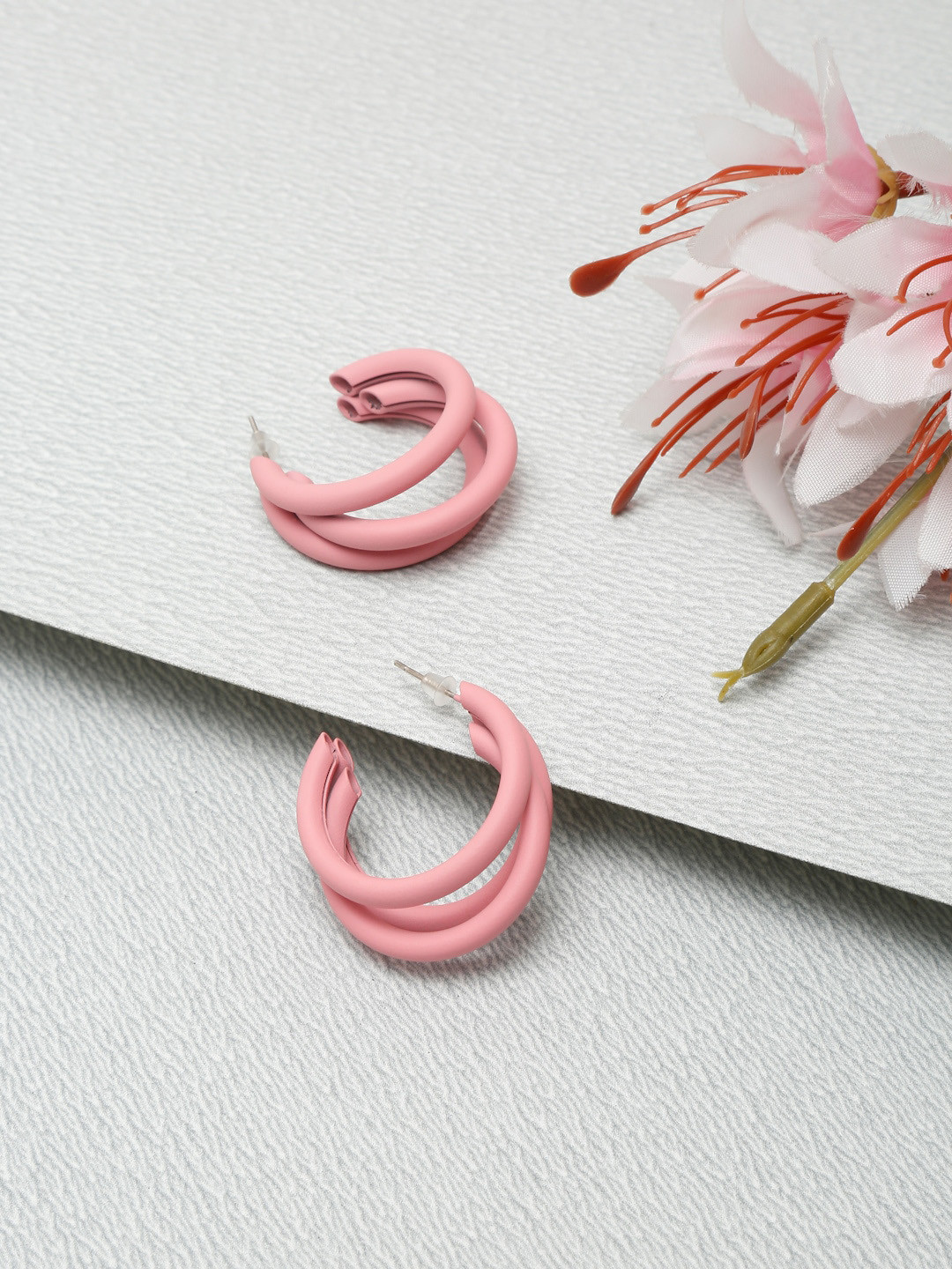 DressBerry Pink Contemporary Half Hoop Earrings