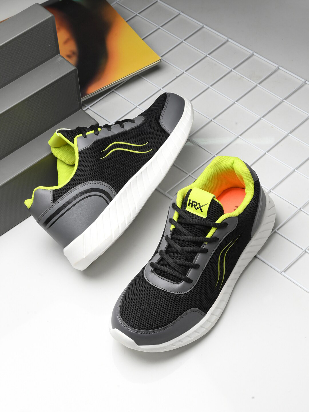 HRX by Hrithik Roshan Men Black Mesh Running Shoes