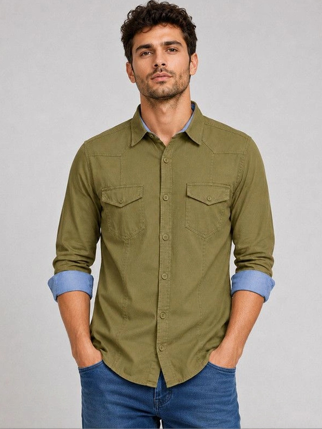 FRANKSHIRT Men Cargo Cotton Casual Shirt