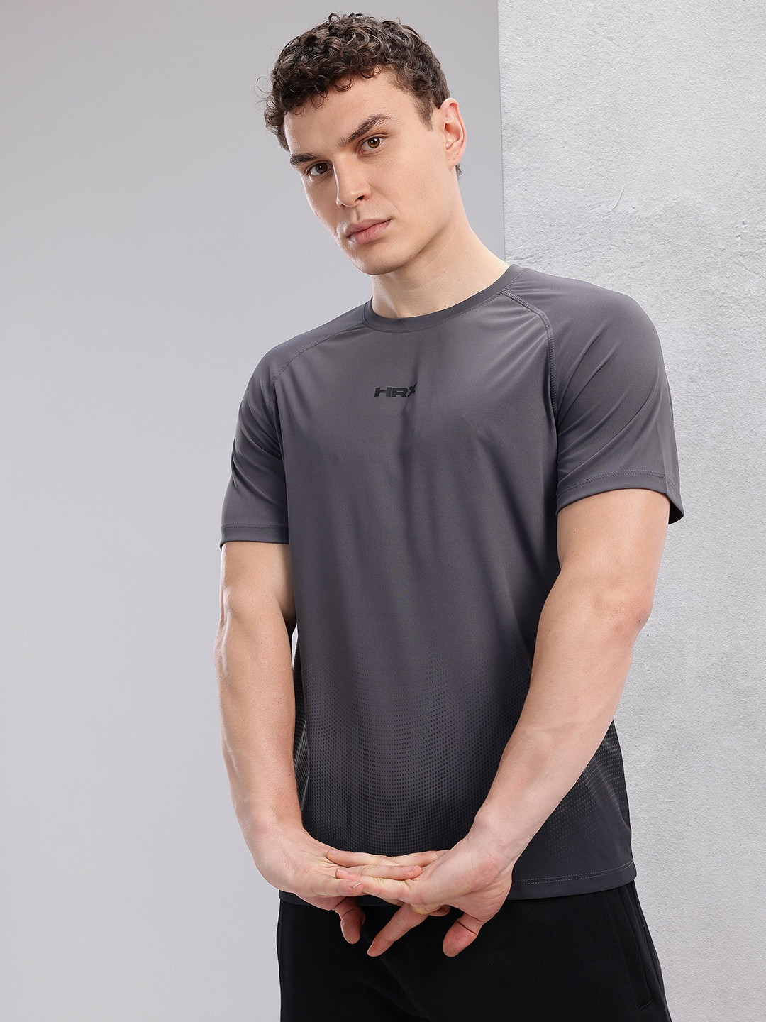 HRX by Hrithik Roshan Brand Logo & Geometric Printed Rapid-Dry Training T-shirt