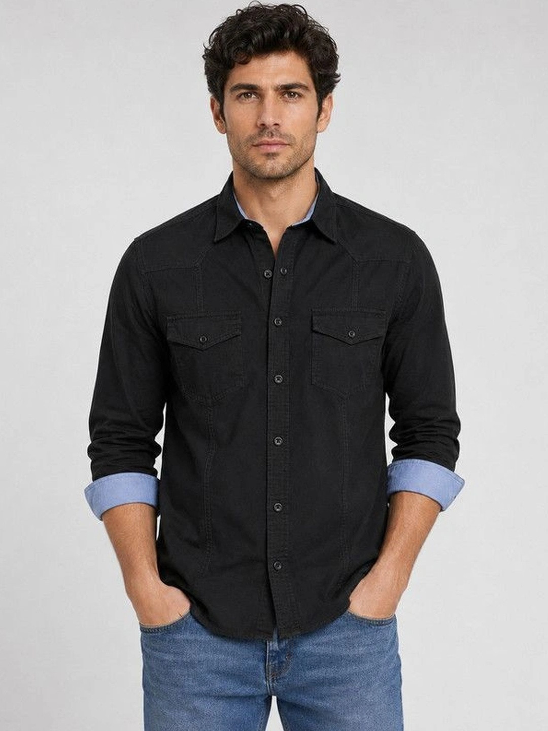 FRANKSHIRT Men Cargo Cotton Casual Shirt