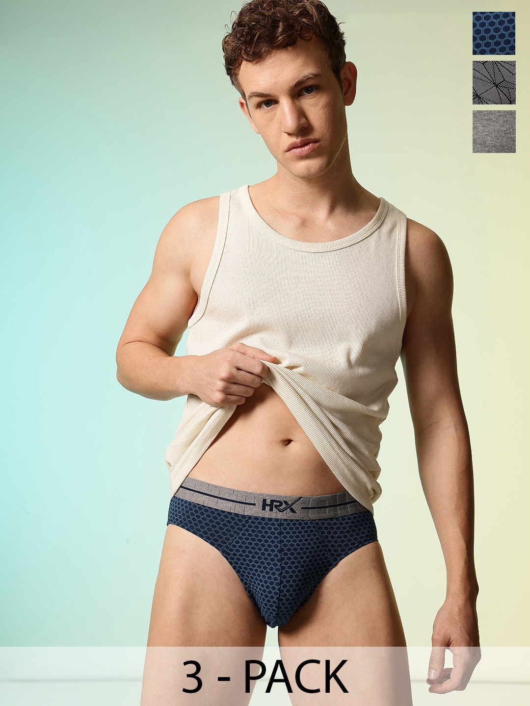 HRX by Hrithik Roshan Men Pack Of 3 Anti-Microbial Printed Briefs HRX_SS25_M_BRF_CS3_002_C