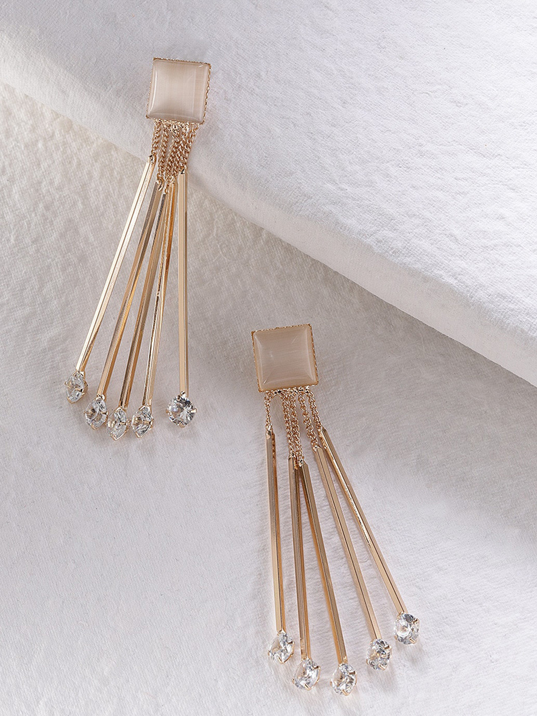 DressBerry White Gold-Plated Contemporary Tasseled Drop Earrings