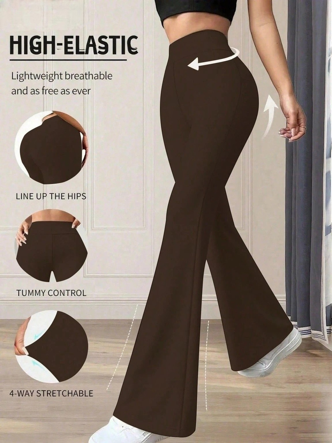 Loomzy Women Flared High-Rise Easy Wash Trousers