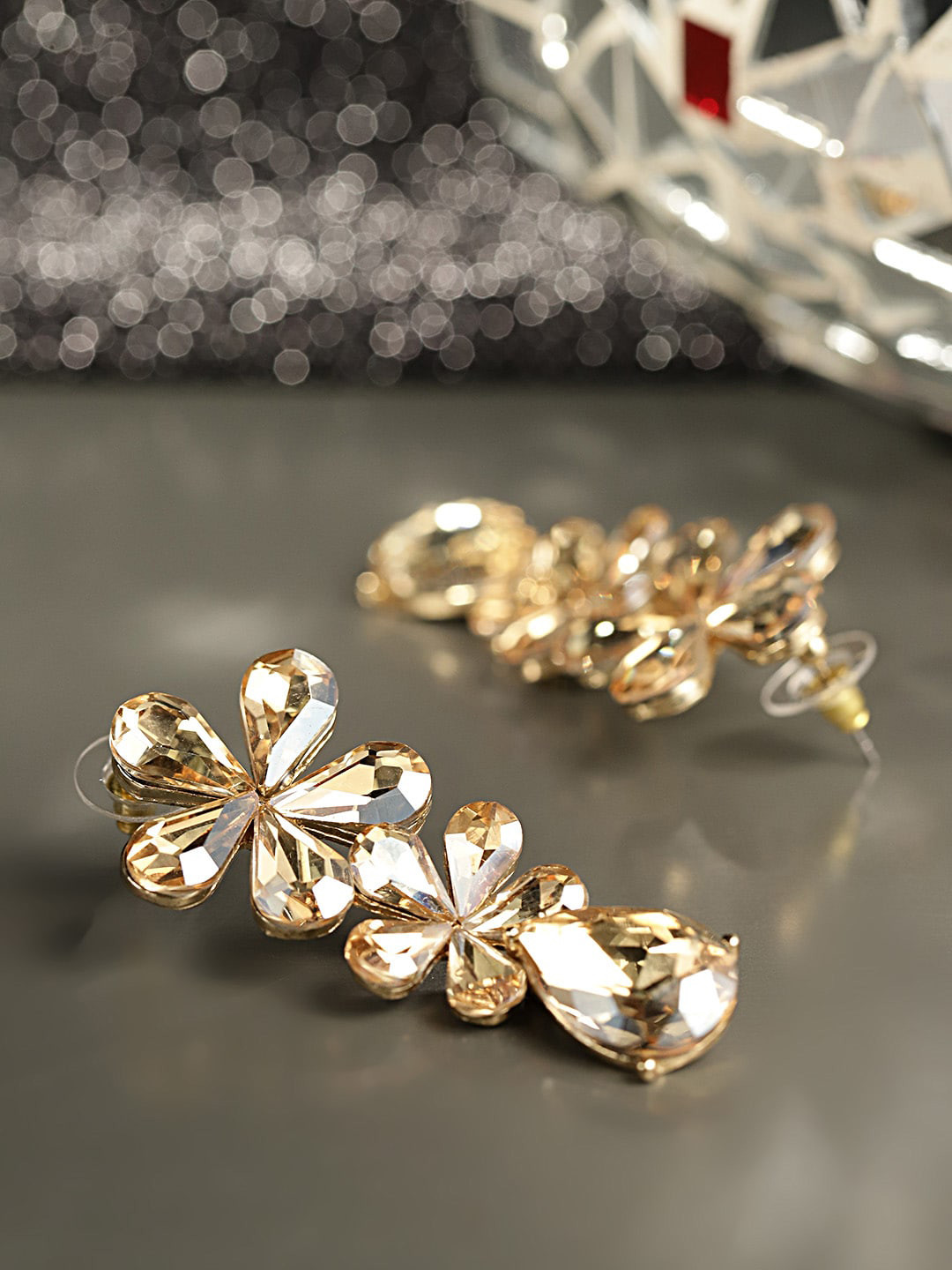 DressBerry Gold-Plated Artificial STones Contemporary Drop Earrings