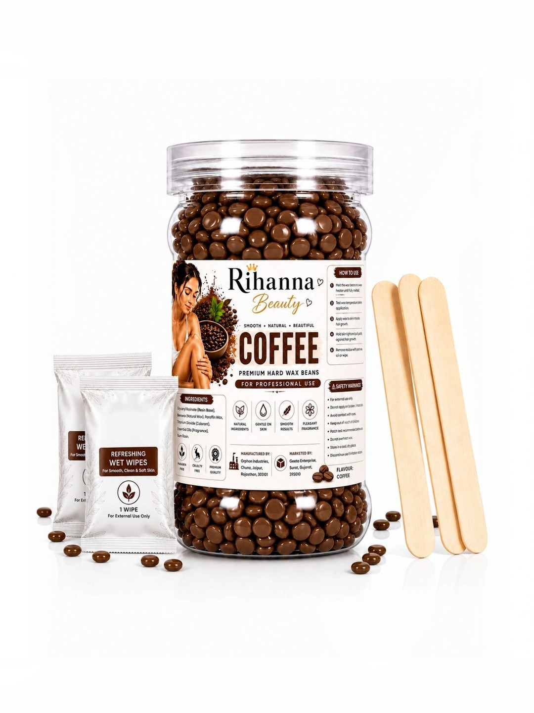 RIHANNA BEAUTY Coffee Wax Bean for Stripless Hair Removal Face - Body with Smooth -300g