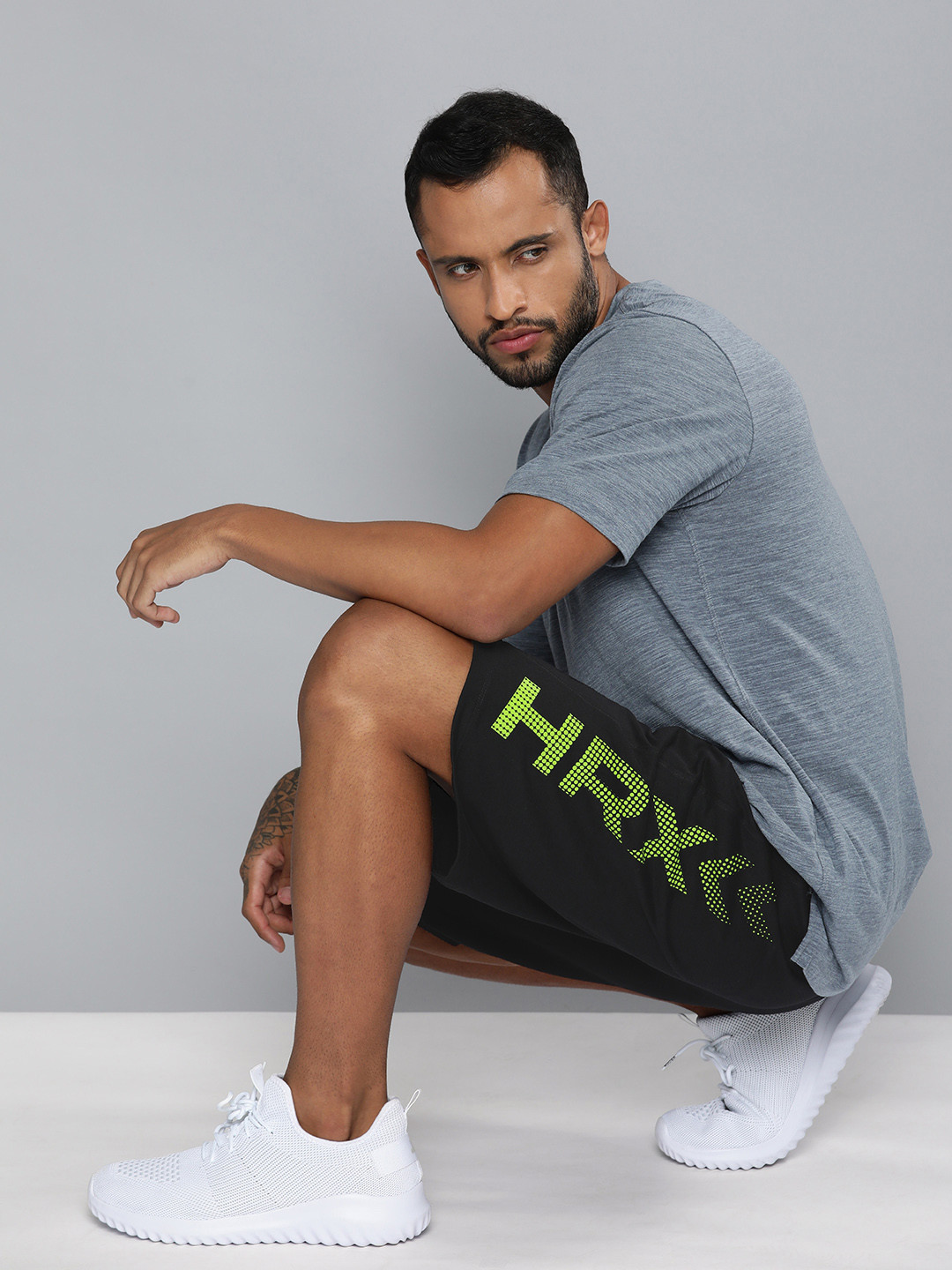HRX by Hrithik Roshan Men Black & Green Pure Cotton Typography Printed Shorts