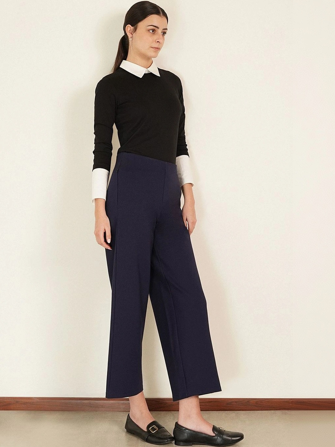 FABLE STREET Women Navy Blue LivIn Loose Fit Solid Culottes