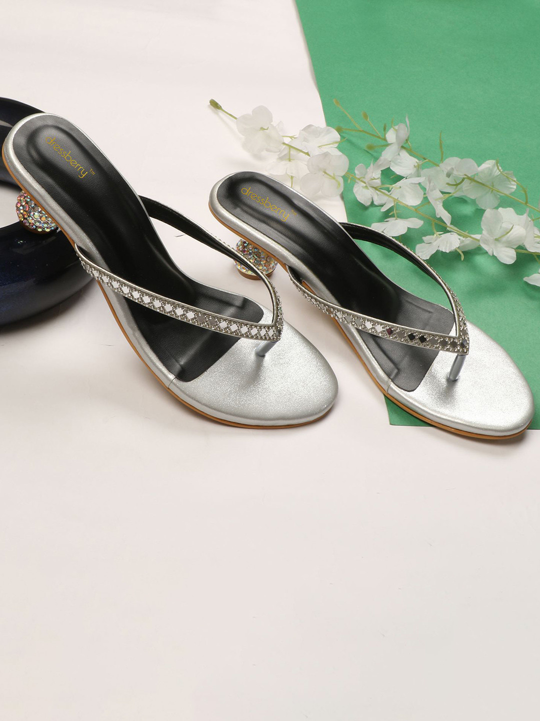 DressBerry Women Embellished PU Party Kitten Sandals