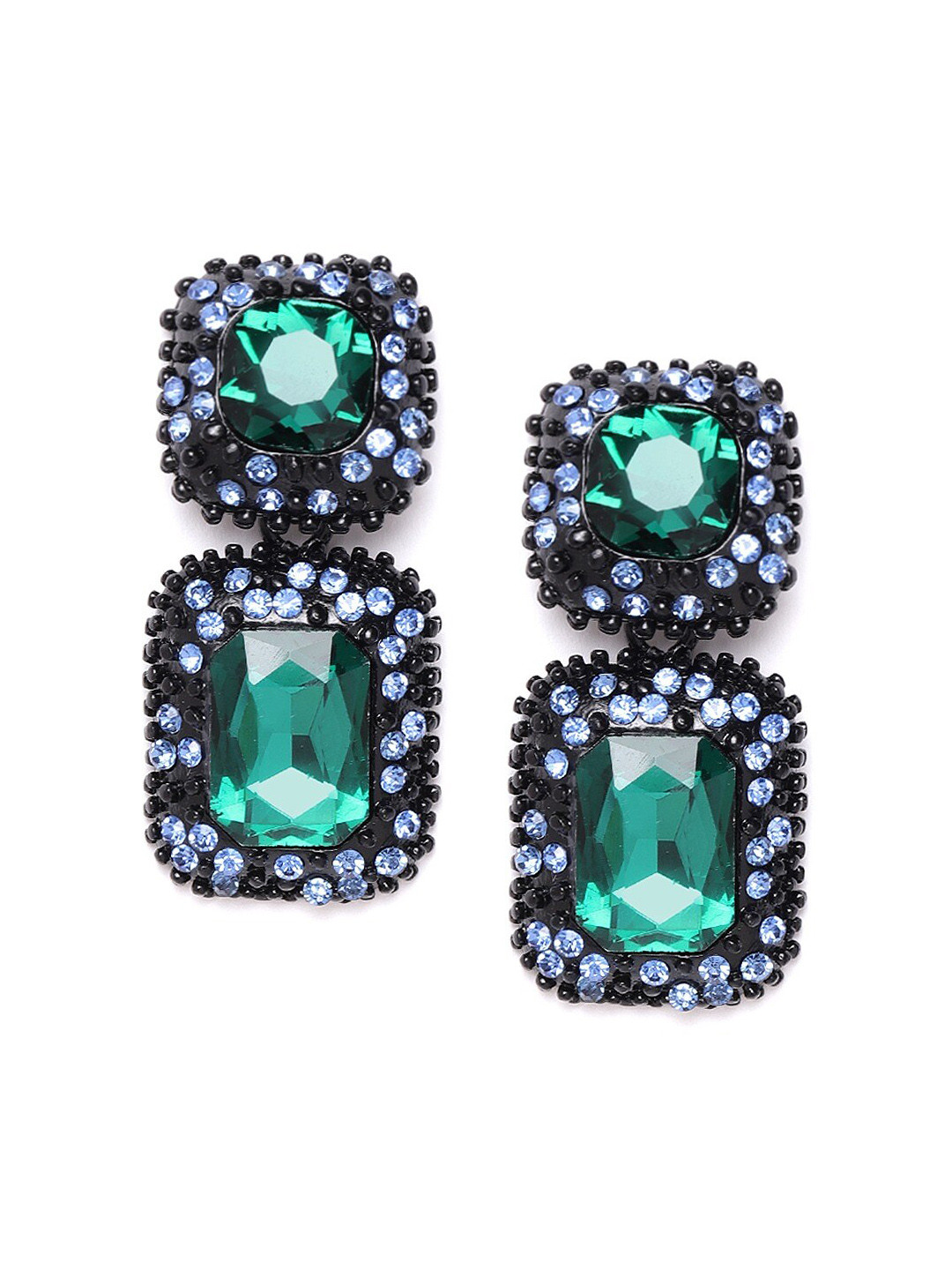 DressBerry Green Geometric Stone-Studded Drop Earrings