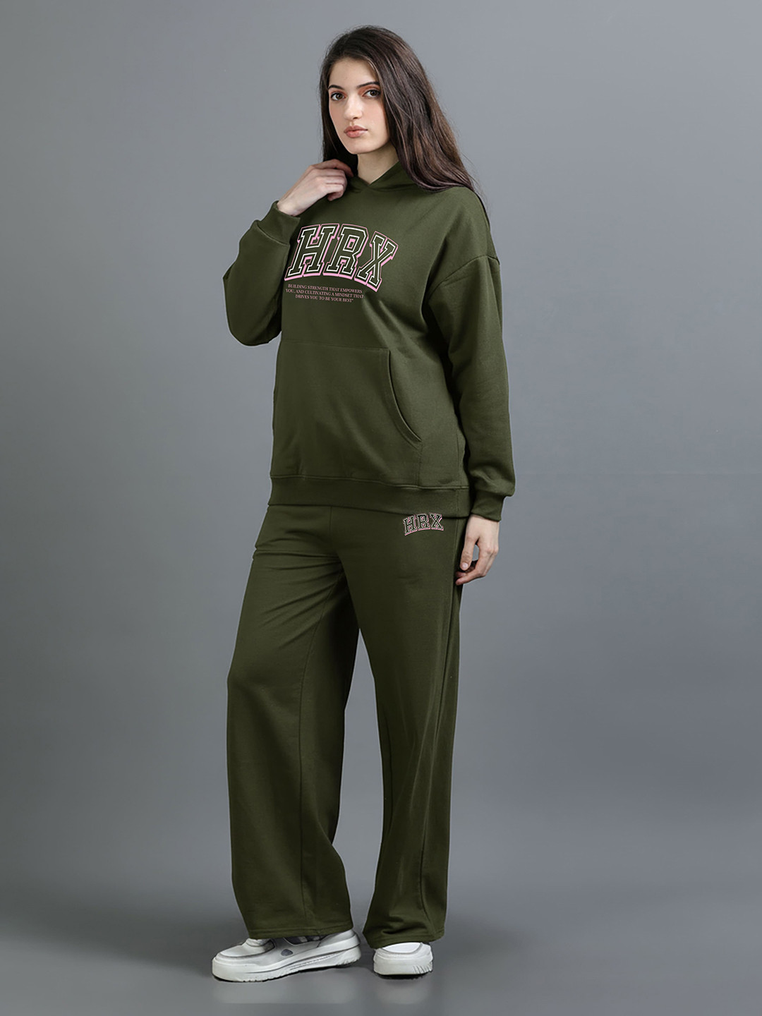 HRX by Hrithik Roshan Brand Logo Printed Sweatshirt with Trousers